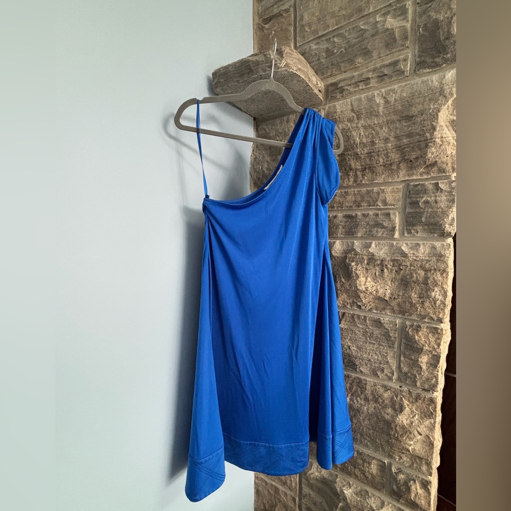 Diane Von Furstenberg Blue One-Shoulder Silk Cocktail Dress - Worn Once